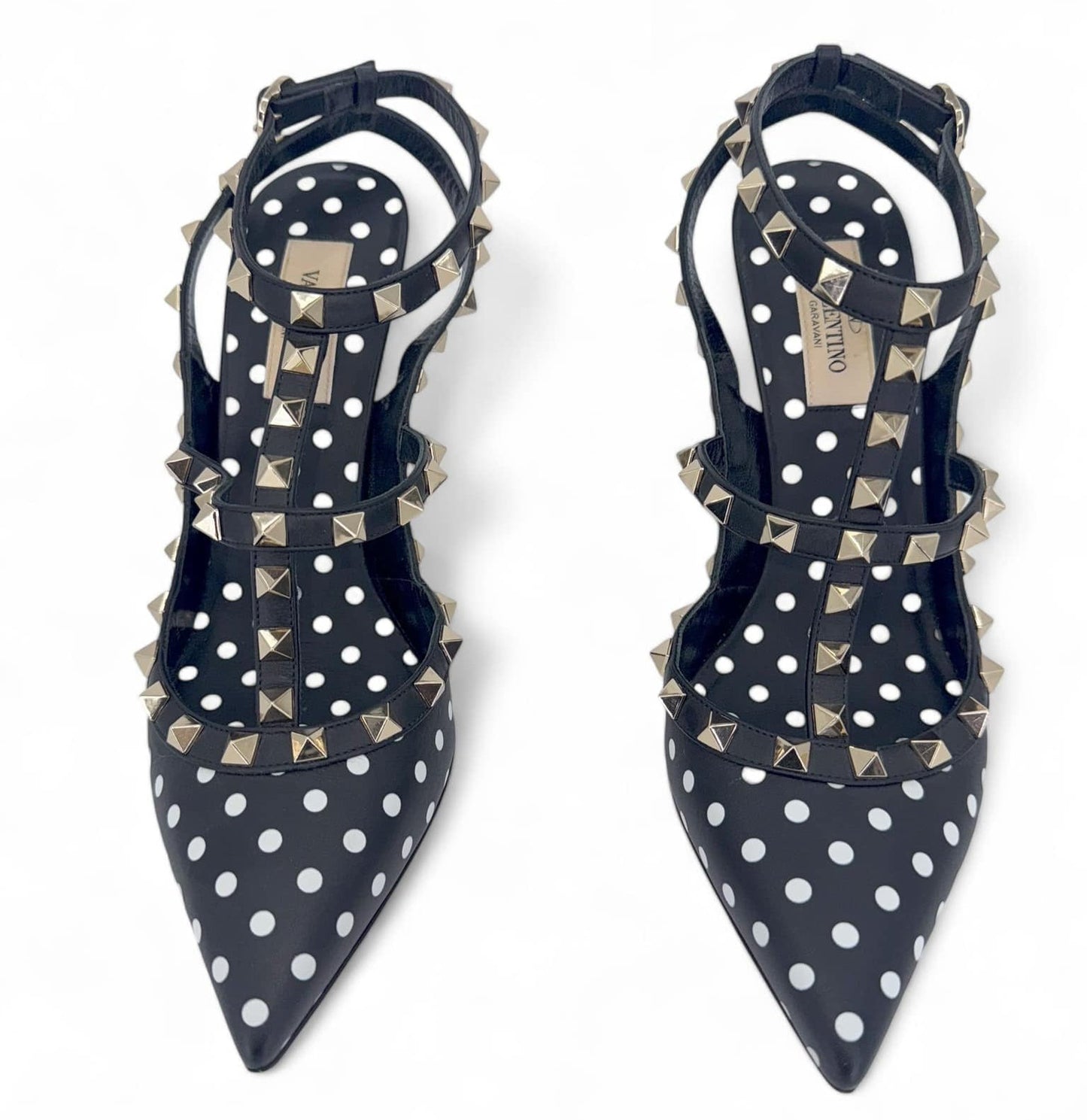 VALENTINO GARAVANI Caged Rockstud Polkadot Sandals EU38.5