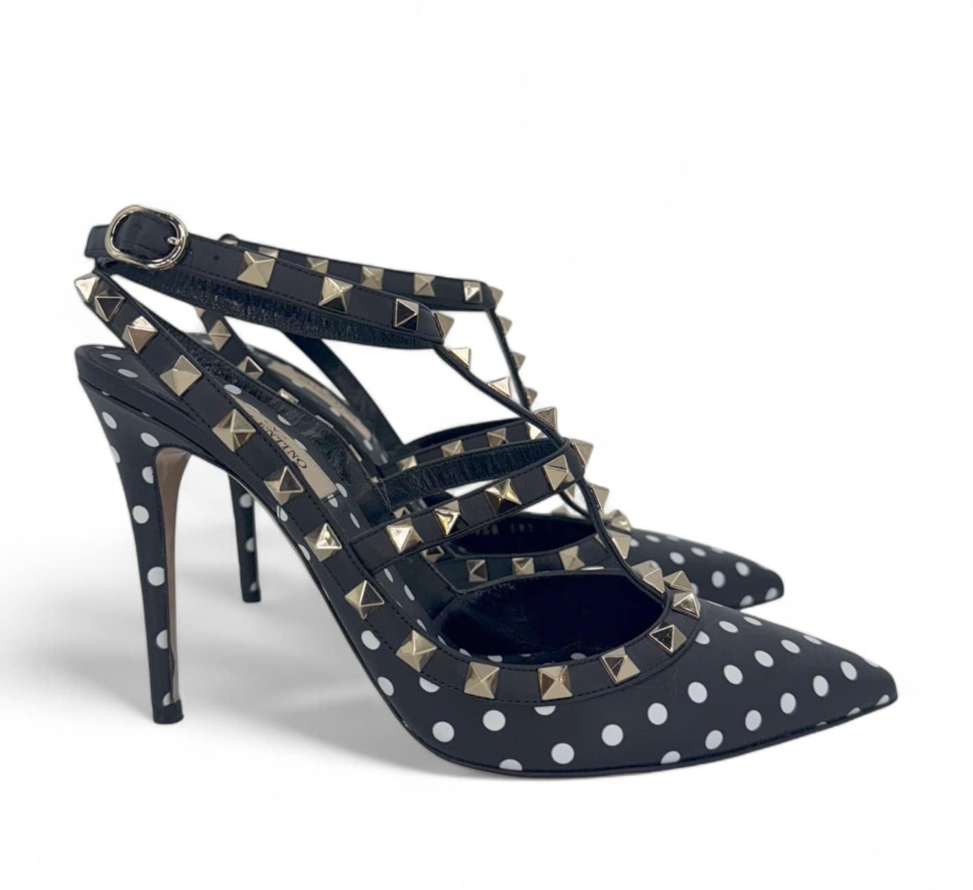 VALENTINO GARAVANI Caged Rockstud Polkadot Sandals EU38.5