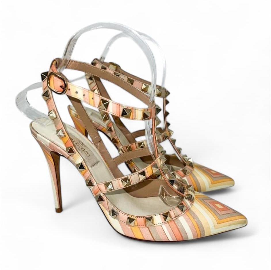 VALENTINO GARAVANI Mandarin Sorbet Strappy Rockstud Heels IT37.5