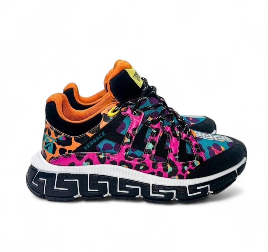 VERSACE Men's Trigreca Multicolor Leopard Printed Low Top Sneakers IT43.5