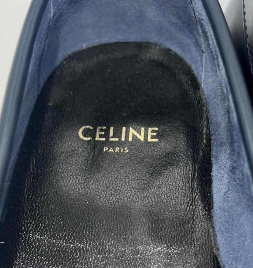 CELINE Women's Luco Triomphe Logo Navy & White Loafers IT36