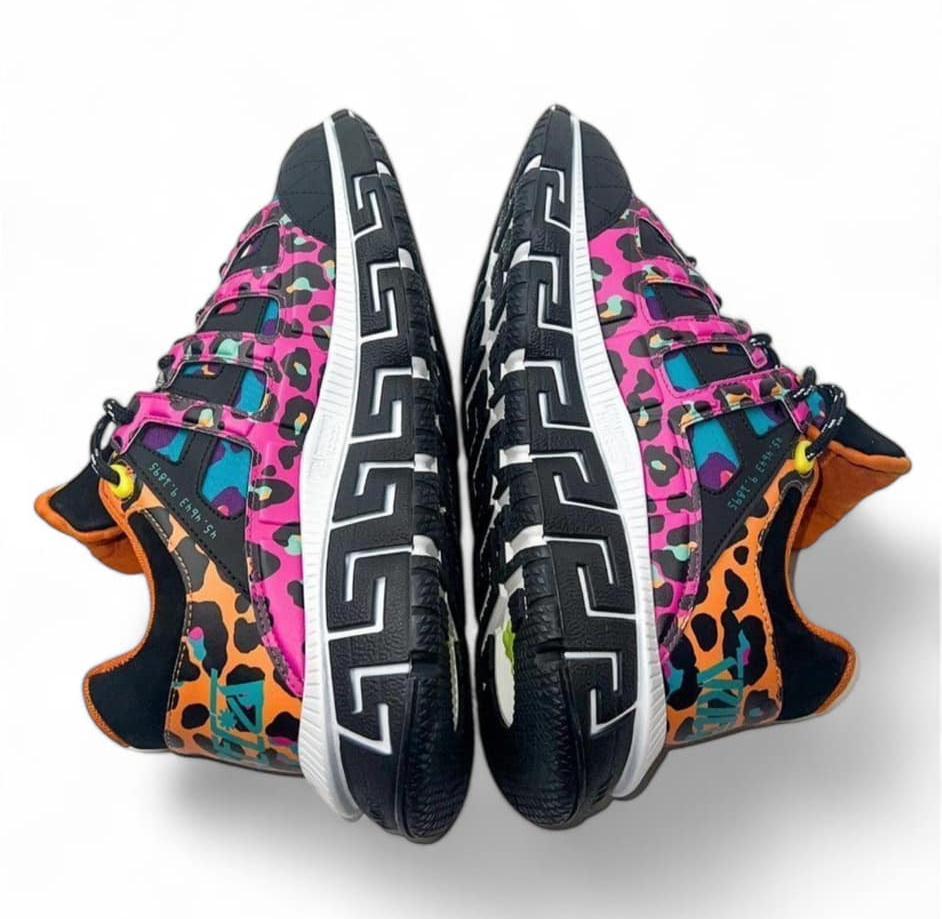 VERSACE Men's Trigreca Multicolor Leopard Printed Low Top Sneakers IT43.5