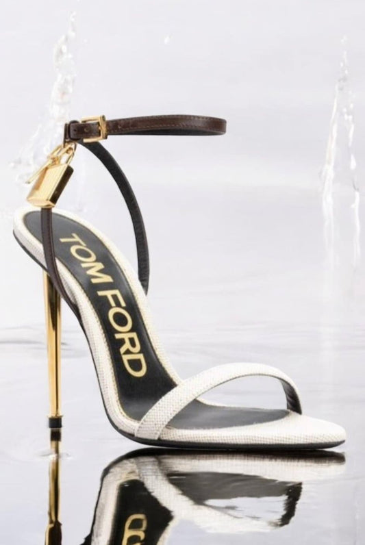 TOM FORD Black & Beige Padlock Ankle Strap Stiletto Sandals EU38