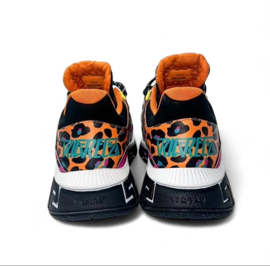 VERSACE Men's Trigreca Multicolor Leopard Printed Low Top Sneakers IT43.5