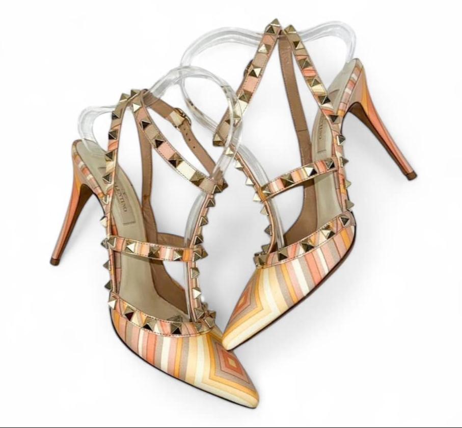 VALENTINO GARAVANI Mandarin Sorbet Strappy Rockstud Heels IT37.5