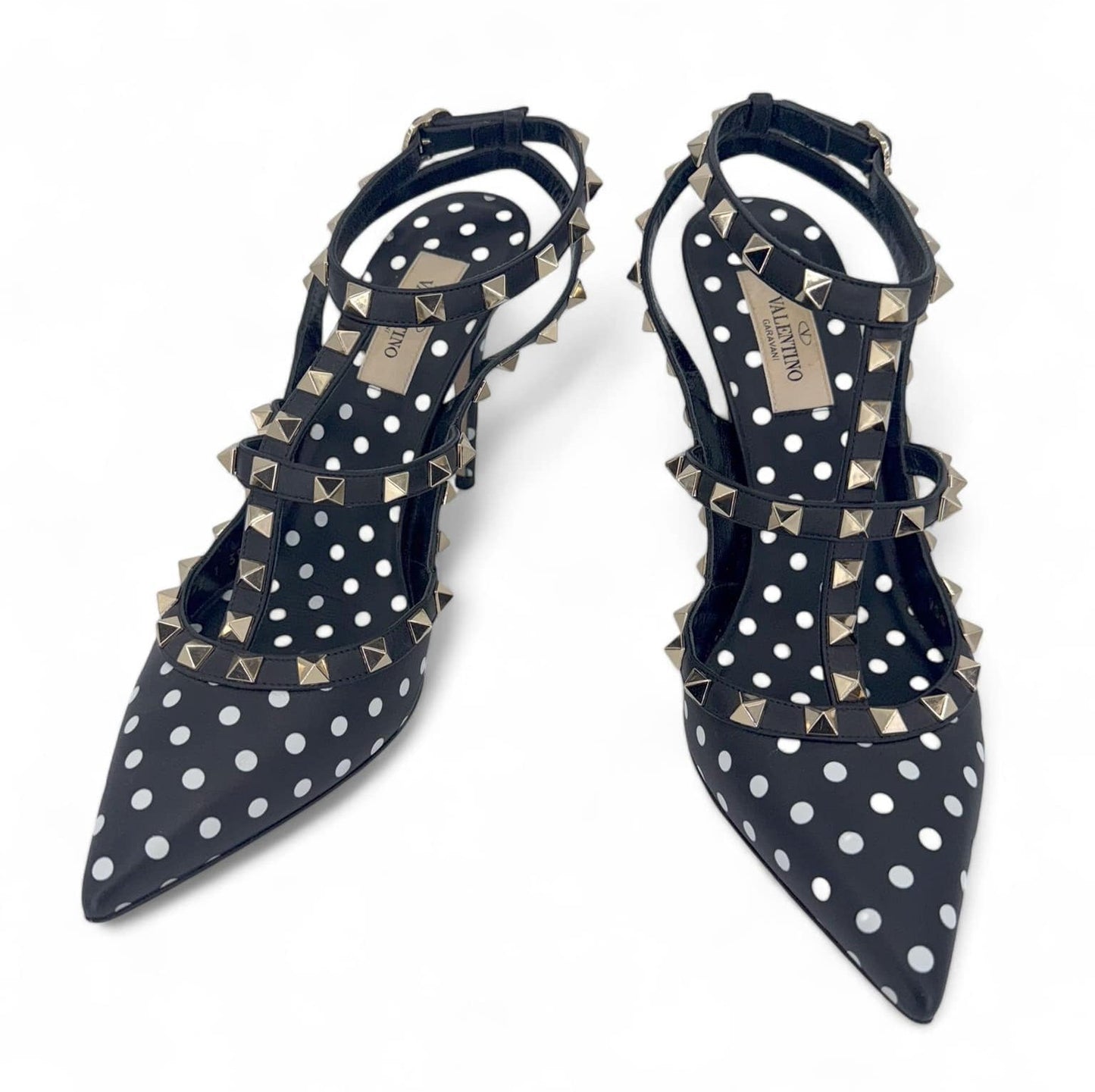 VALENTINO GARAVANI Caged Rockstud Polkadot Sandals EU38.5