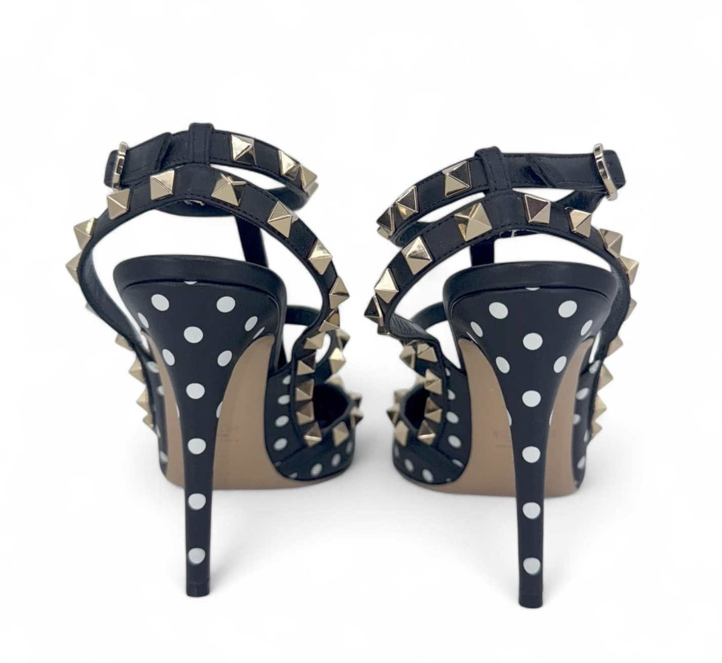 VALENTINO GARAVANI Caged Rockstud Polkadot Sandals EU38.5