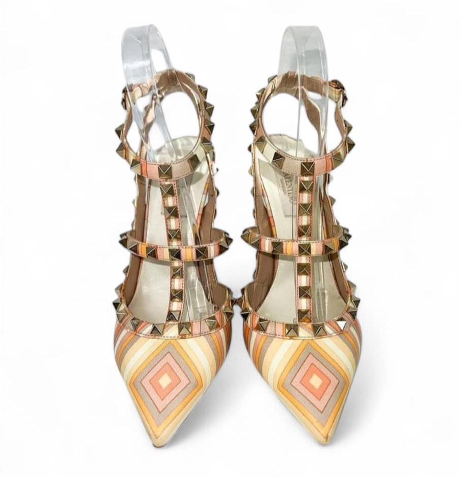 VALENTINO GARAVANI Mandarin Sorbet Strappy Rockstud Heels IT37.5