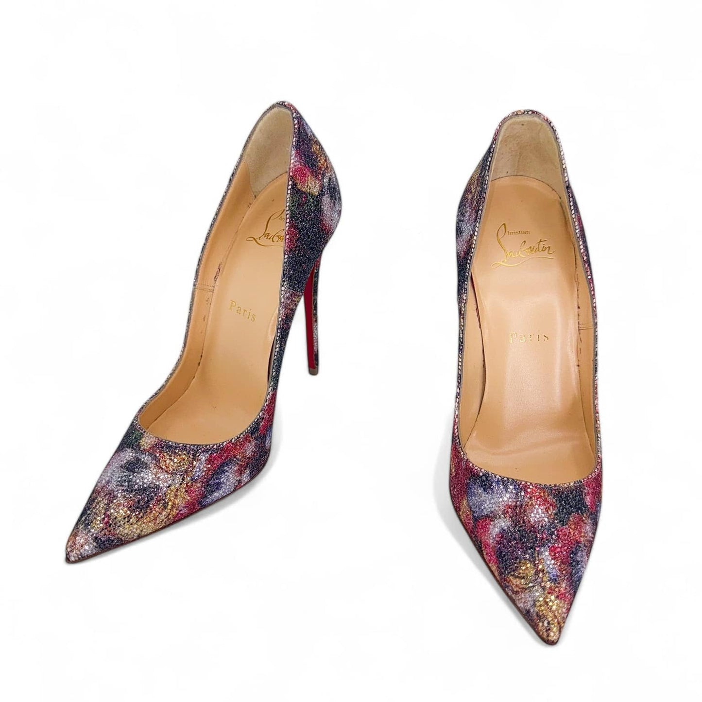 CHRISTIAN LOUBOUTIN So Kate Floral Print Glitter Pointed Toe Pumps EU37