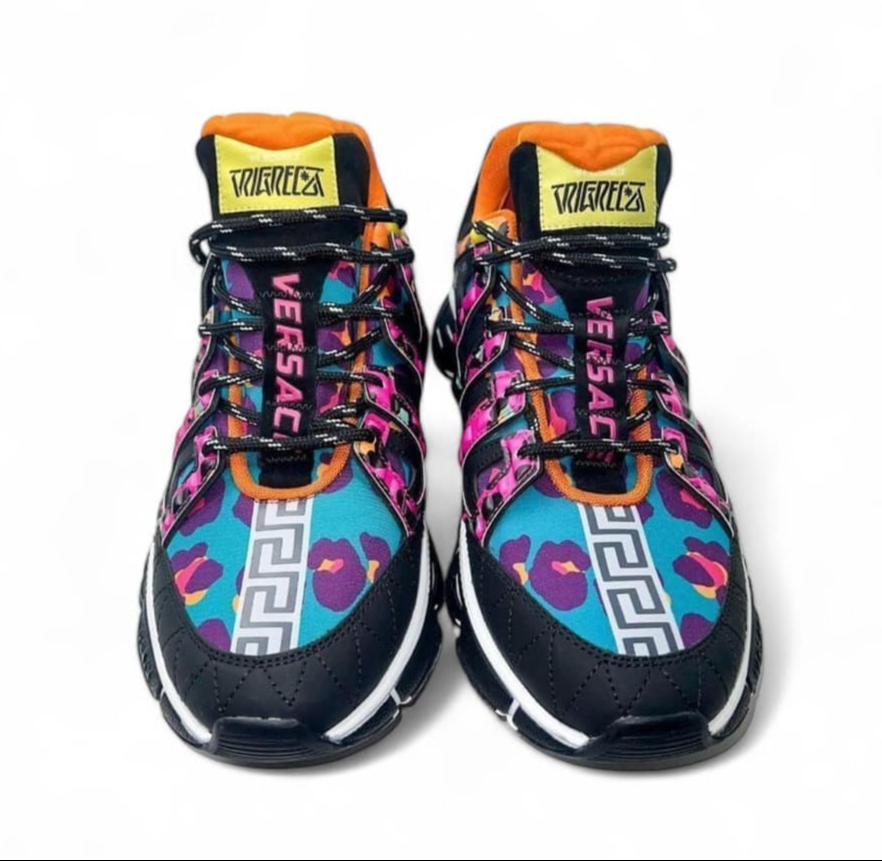 VERSACE Men's Trigreca Multicolor Leopard Printed Low Top Sneakers IT43.5