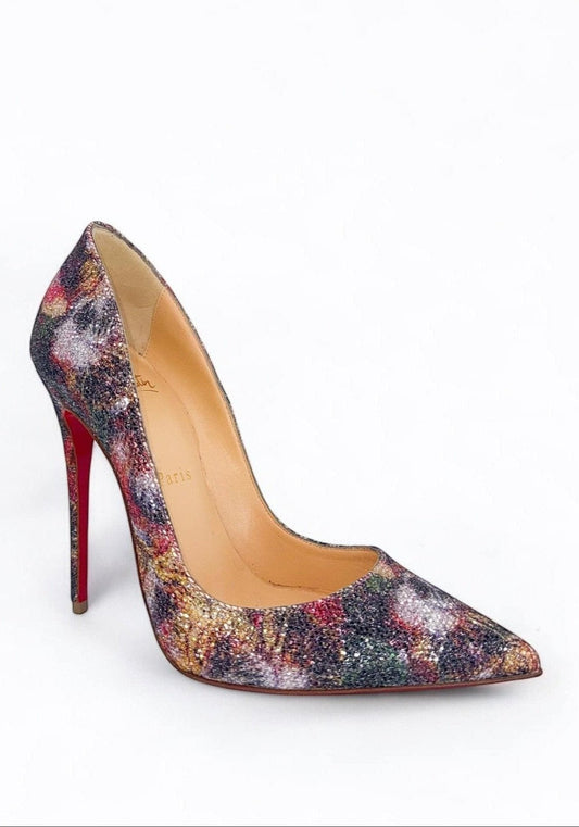 CHRISTIAN LOUBOUTIN So Kate Floral Print Glitter Pointed Toe Pumps EU37