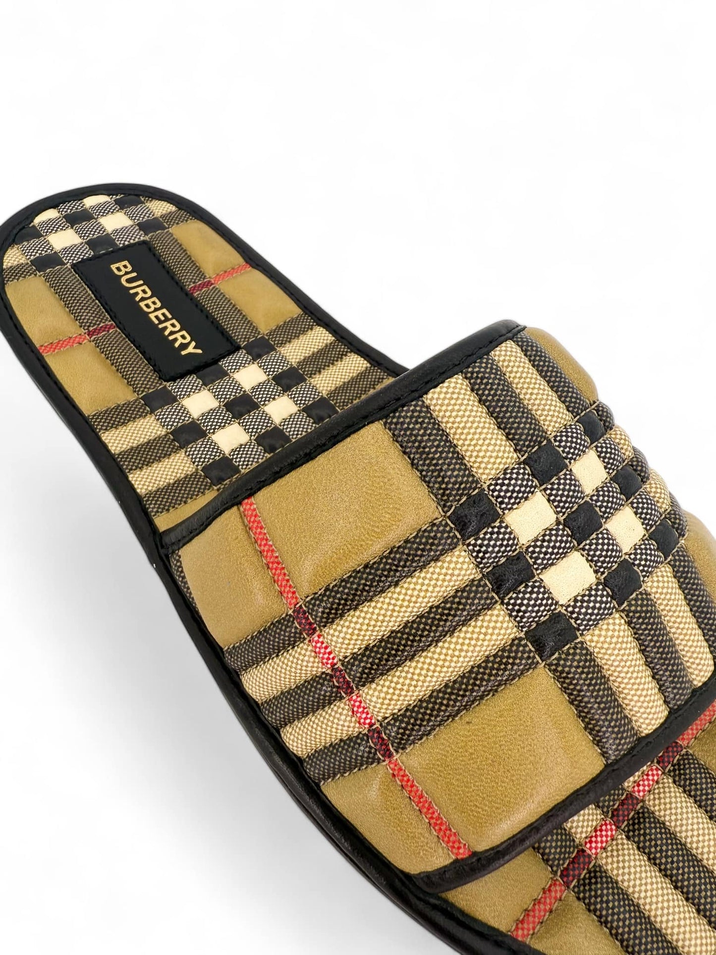 BURBERRY Nova Check Quilted Lambskin Leather Flat Slides EU38