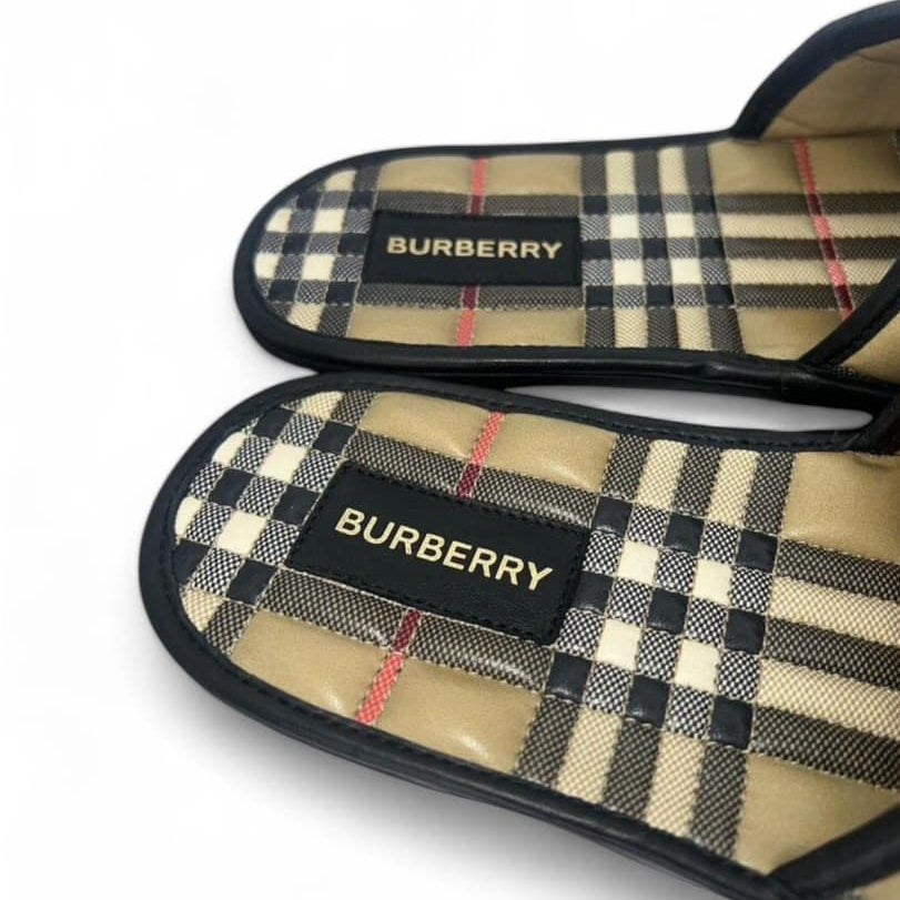 BURBERRY Nova Check Quilted Lambskin Leather Flat Slides EU38