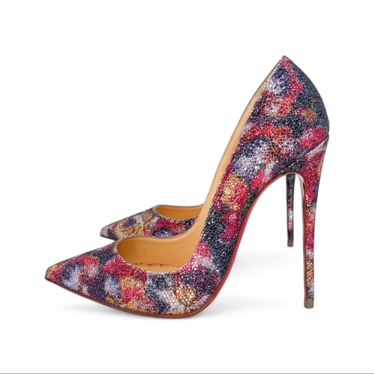 CHRISTIAN LOUBOUTIN So Kate Floral Print Glitter Pointed Toe Pumps EU37