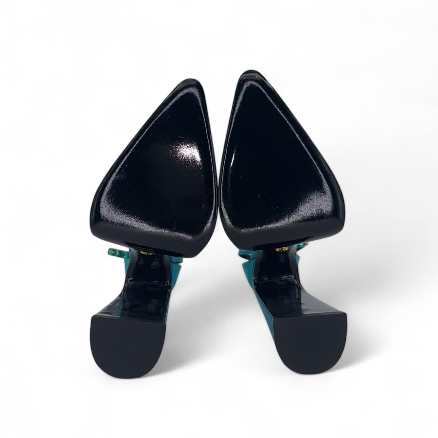 VERSACE Aevitas Teal Crystal-Embellished Platform Block Heel Pumps IT38