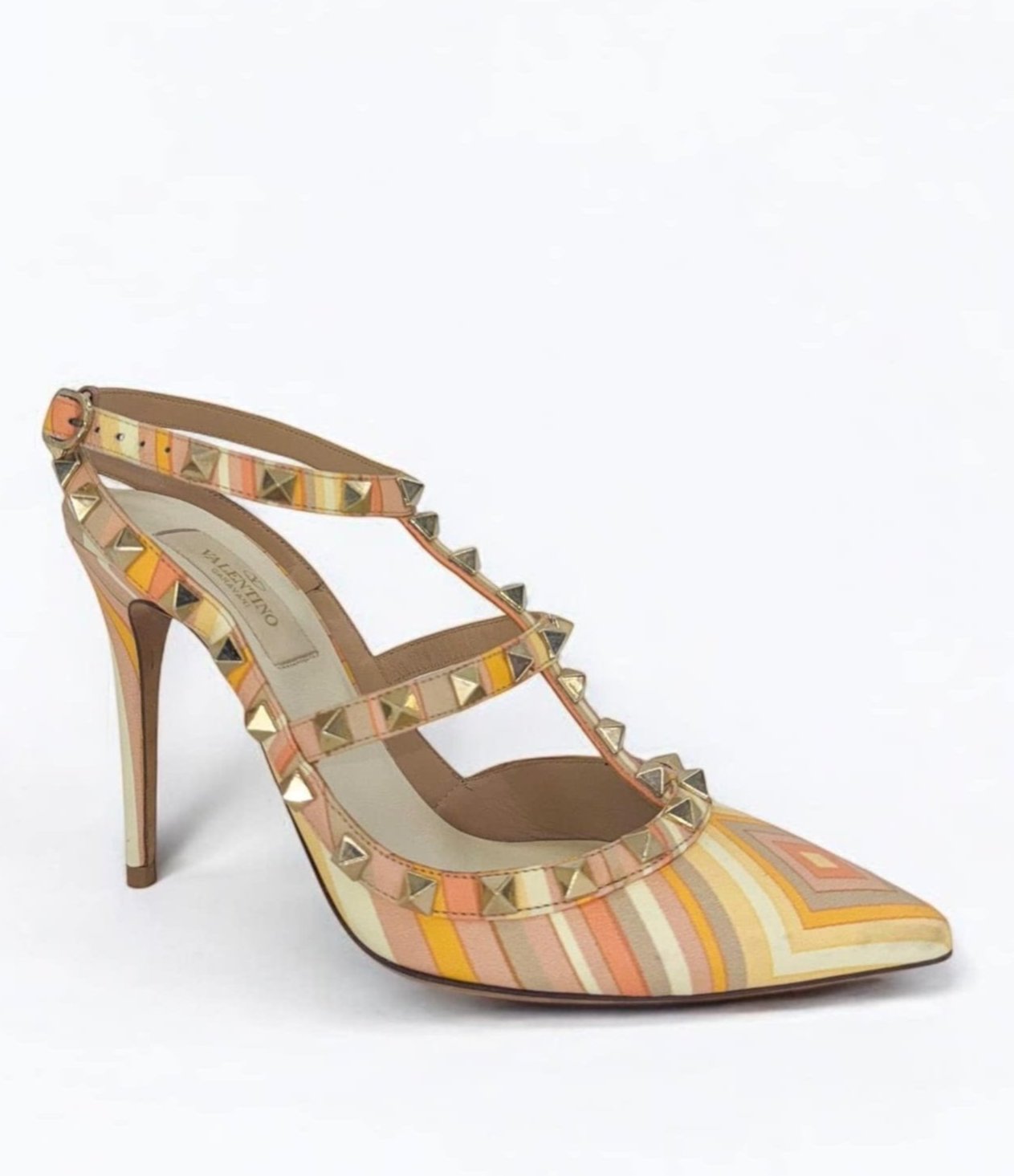 VALENTINO GARAVANI Mandarin Sorbet Strappy Rockstud Heels IT37.5