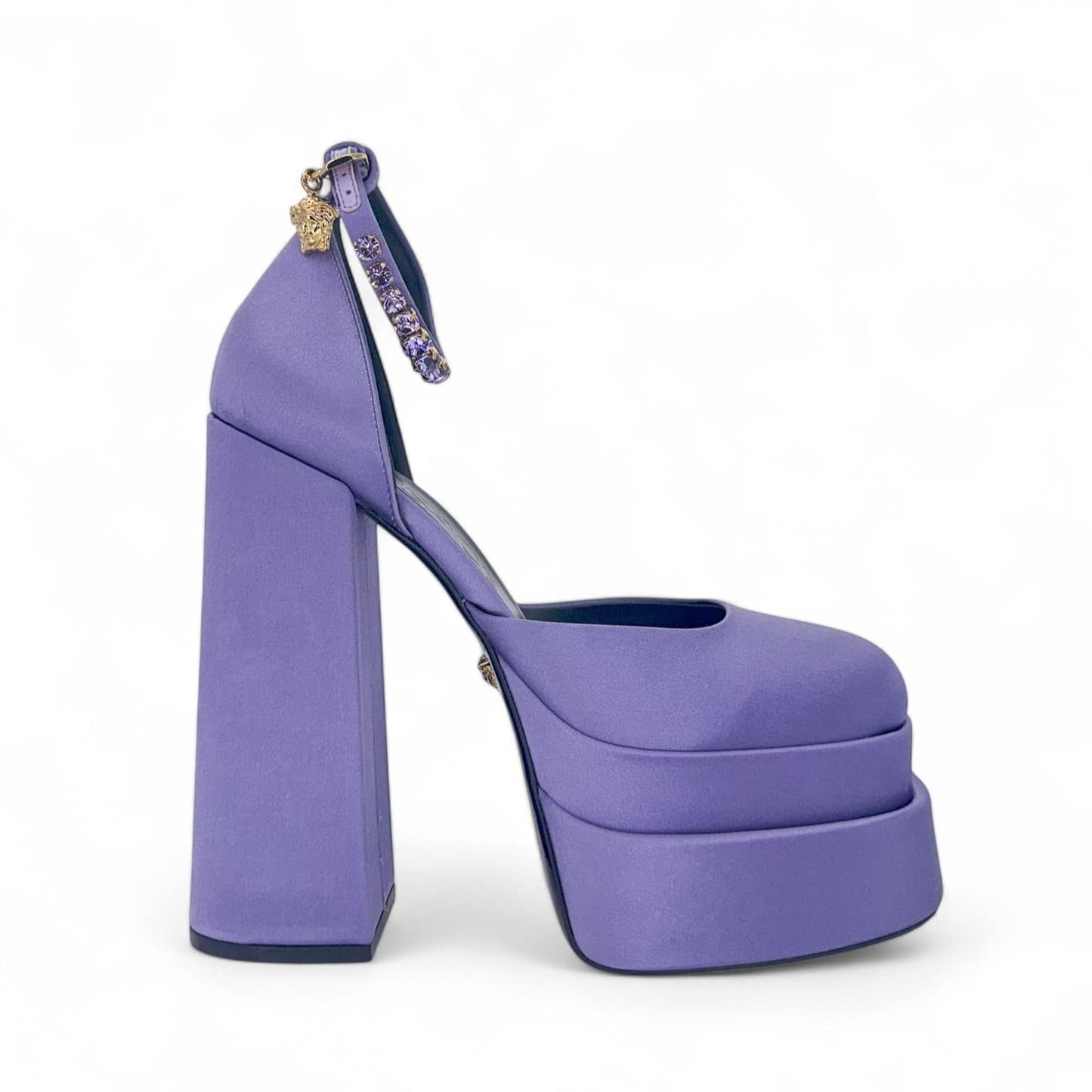 VERSACE Aevitas Purple Crystal-Embellished Platform Block Heel Pumps IT39.5