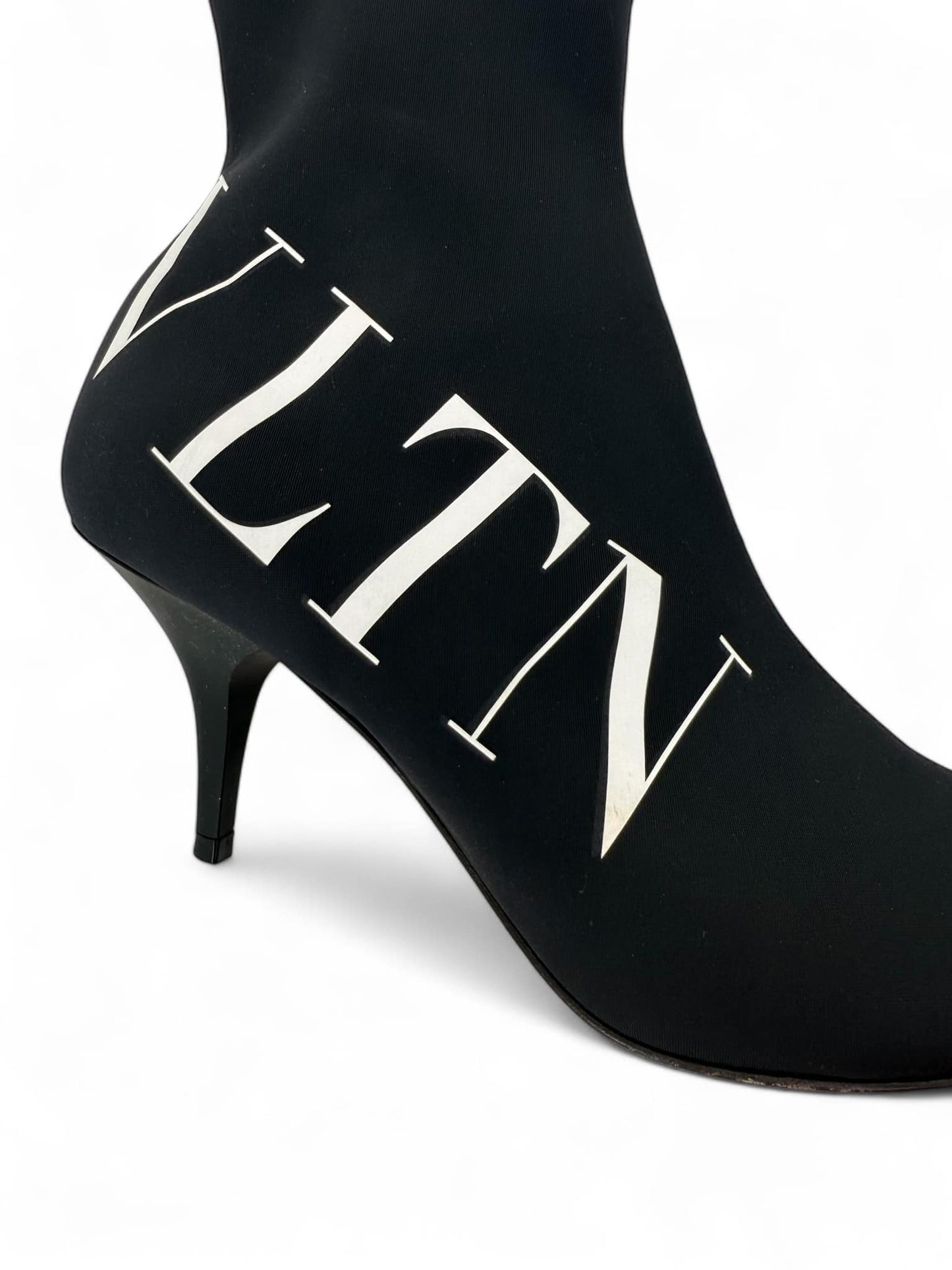 VALENTINO GARAVANI Black Stiletto Heel VLTN Logo Sock Ankle Boot EU36.5