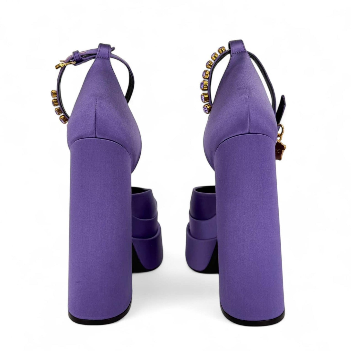 VERSACE Aevitas Purple Crystal-Embellished Platform Block Heel Pumps IT38