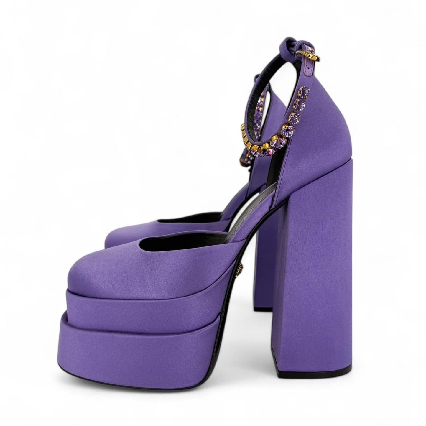 VERSACE Aevitas Purple Crystal-Embellished Platform Block Heel Pumps IT38