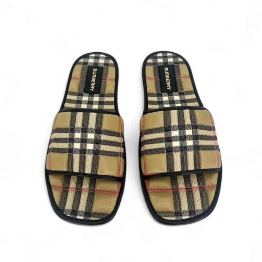 BURBERRY Nova Check Quilted Lambskin Leather Flat Slides EU38