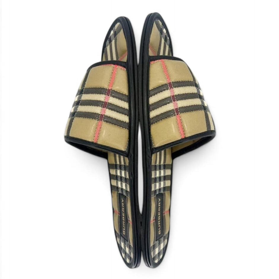 BURBERRY Nova Check Quilted Lambskin Leather Flat Slides EU38