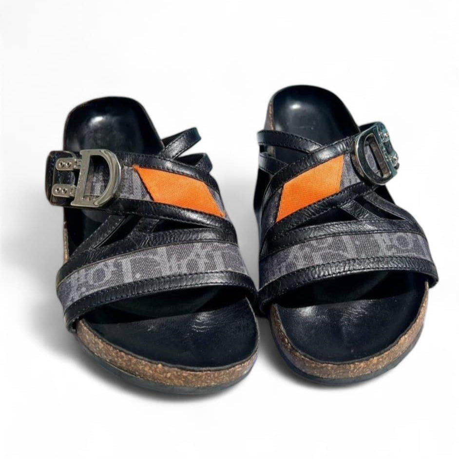 DIOR Spring 2006 Blue Diorissimo Trotter 'D' Buckle Flat Sandals IT36