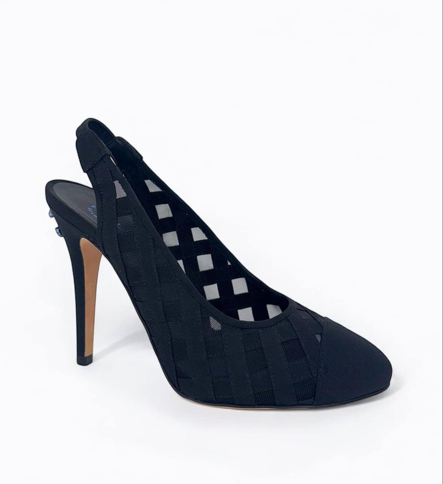 CHANEL 19' CC Logo Mesh & Grosgrain Cap Toe Slingback Heels EU36.5