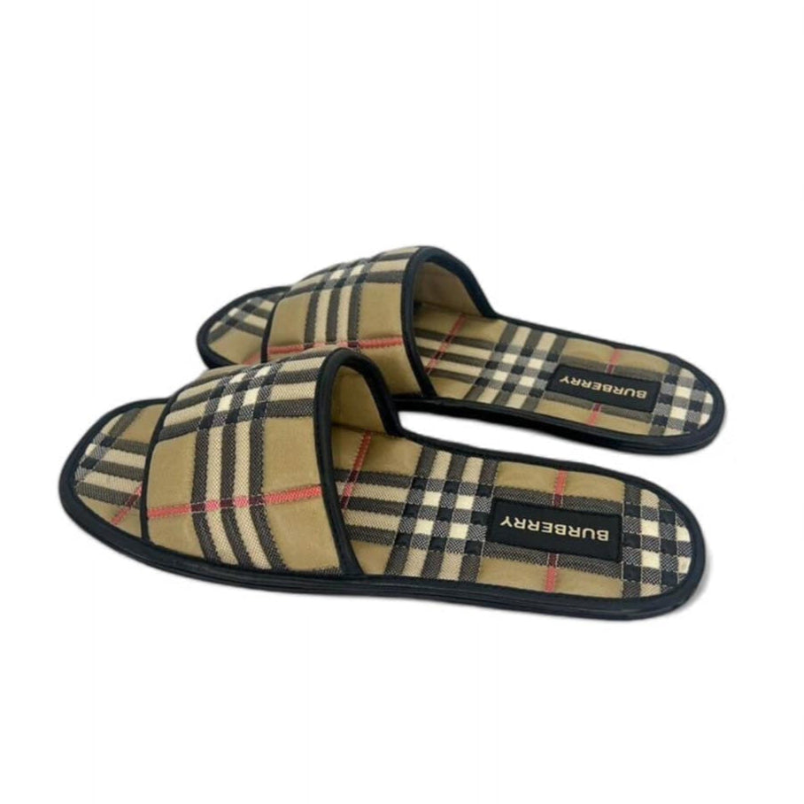 BURBERRY Nova Check Quilted Lambskin Leather Flat Slides EU38