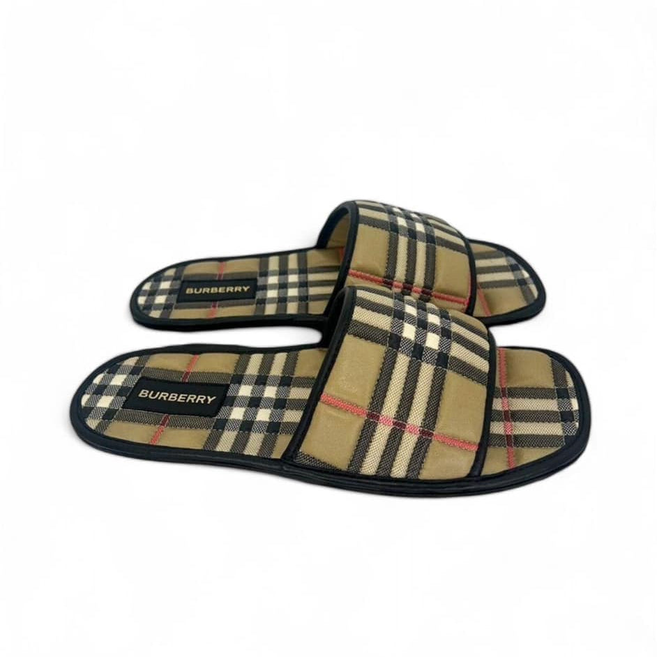 BURBERRY Nova Check Quilted Lambskin Leather Flat Slides EU38