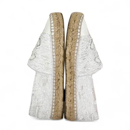 CHANEL White CC Logo Sequin Flat Espadrilles EU37