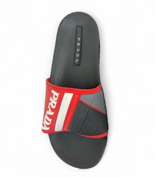 PRADA Men's Black & Red Rubber Slides US10