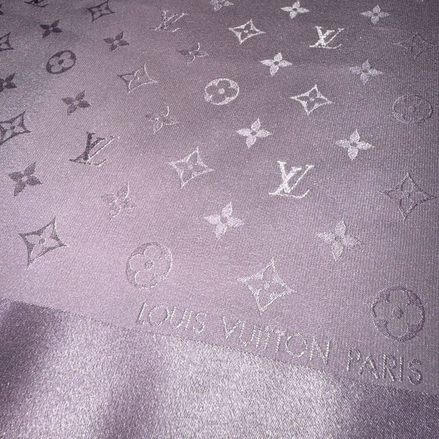 LOUIS VUITTON LV Monogram Lavender 100% Silk Scarf