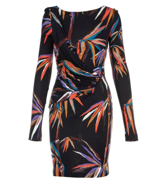 EMILIO PUCCI Black Runway Bamboo Leaf Print Sheath Mini Dress Size IT38