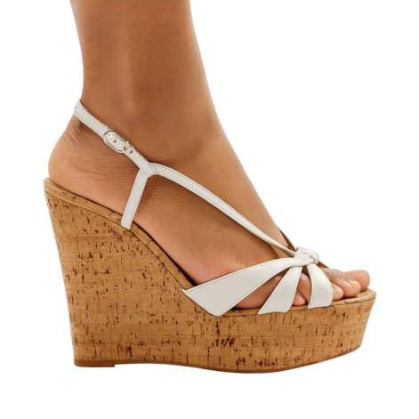 CHRISTIAN LOUBOUTIN White Leather Wedge Strappy Sandals IT37