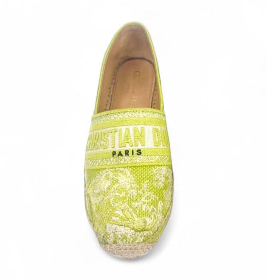 CHRISTIAN DIOR Granville Lime Green Floral Flat Espadrilles IT37