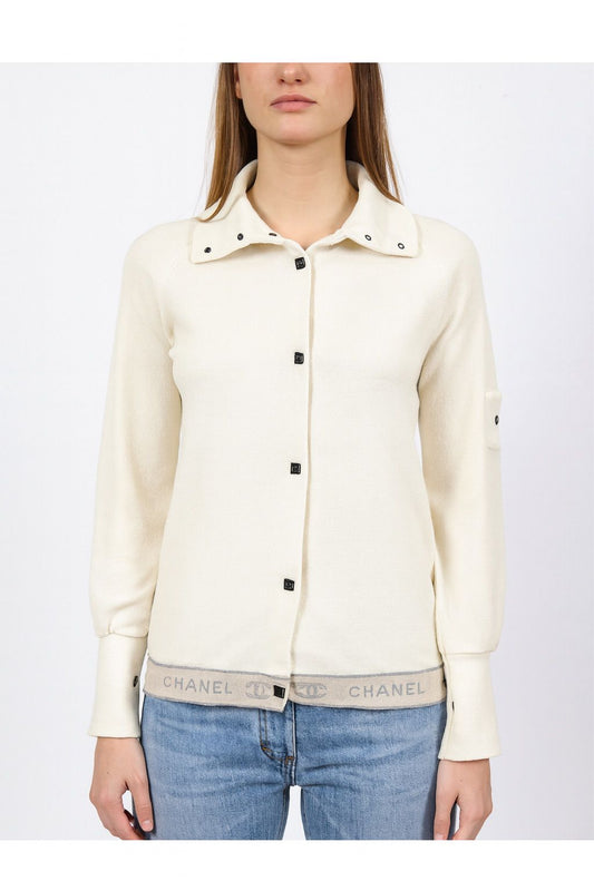 CHANEL Ivory CC Logo Button-Up Sweater IT34