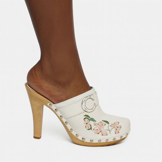 Rare Vintage DIOR by John Galliano White Embroidered Floral Print Clogs SizeEU37