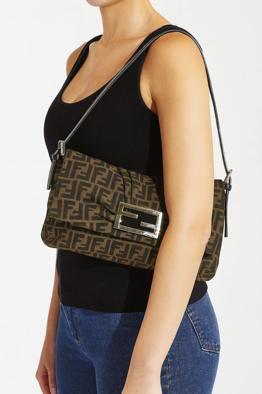 Fendi Tobacco FF Zucca Canvas & Leather Mia Flap Shoulder Bag