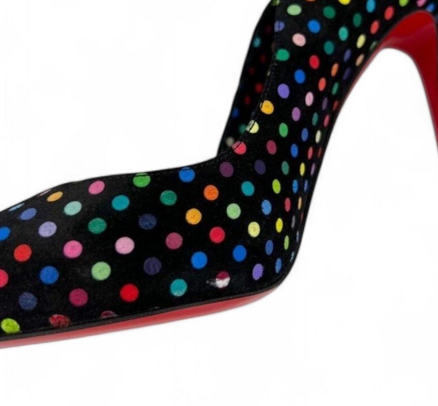 CHRISTIAN LOUBOUTIN Hot Chick Black Scalloped Polka Dot Stiletto Pumps IT39