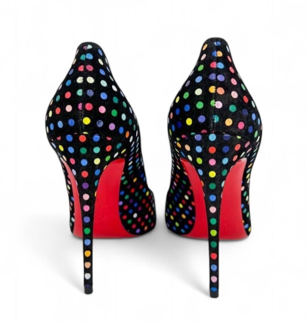 CHRISTIAN LOUBOUTIN Hot Chick Black Scalloped Polka Dot Stiletto Pumps IT39