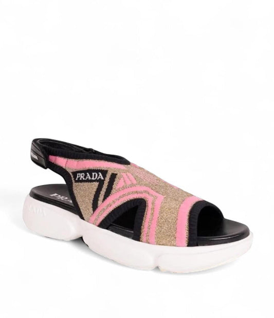 PRADA Cloudburst Pink & Prada Knit Slingback Sandals IT40