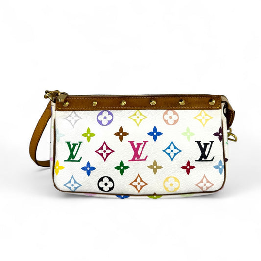 LOUIS VUITTON TAKASHI MURAKAMI White Multicolor LV Monogram Pochette Accessoire