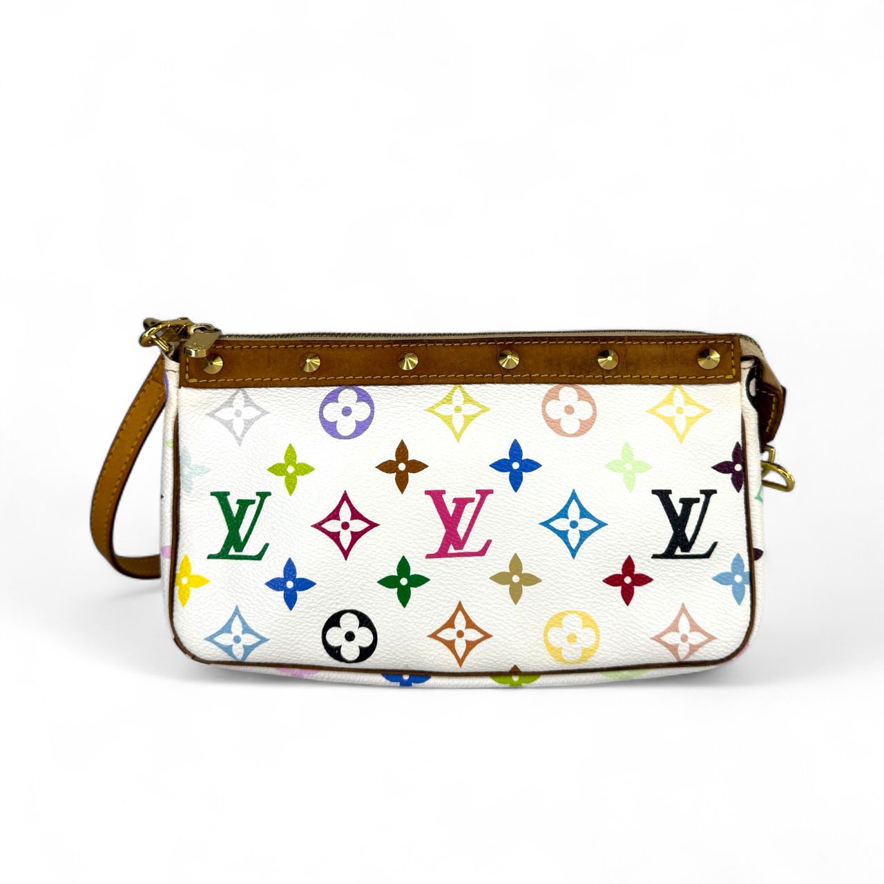 LOUIS VUITTON TAKASHI MURAKAMI White Multicolor LV Monogram Pochette Accessoire