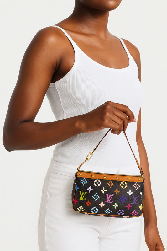 LOUIS VUITTON TAKASHI MURAKAMI Black Multicolor LV Monogram Pochette Accessoire