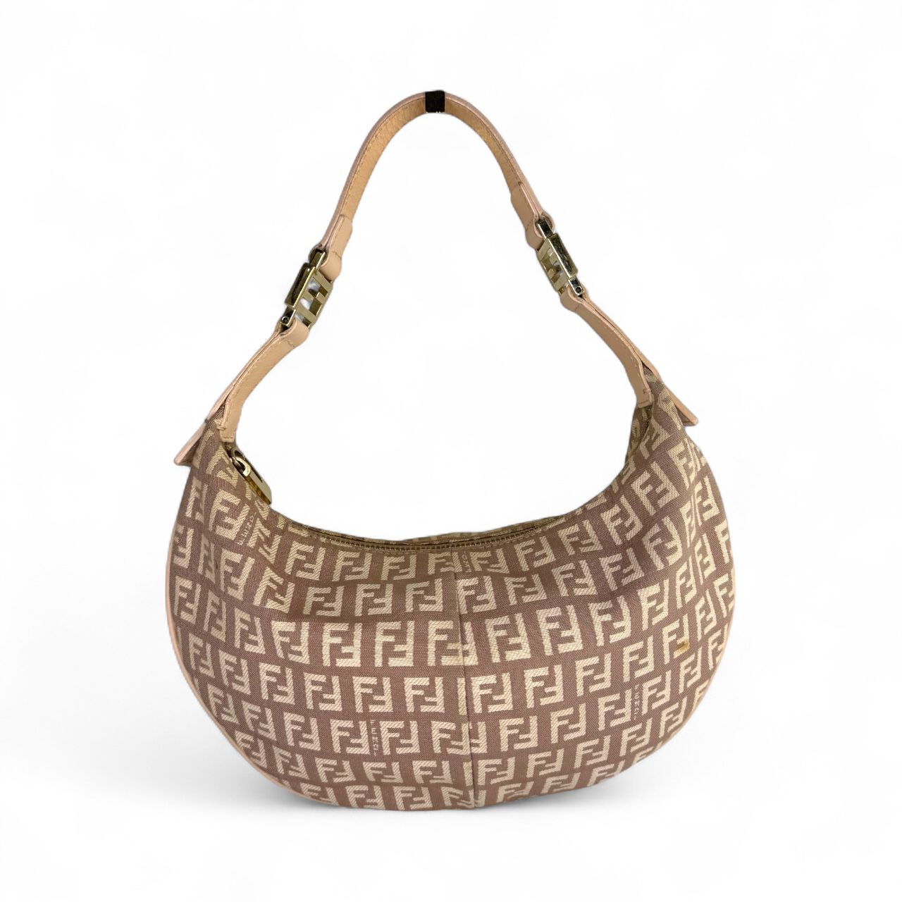 FENDI Tan FF Zucchino Small Vintage Shoulder Bag