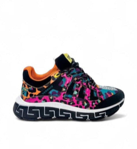 VERSACE Men's Trigreca Multicolor Leopard Printed Low Top Sneakers IT43.5