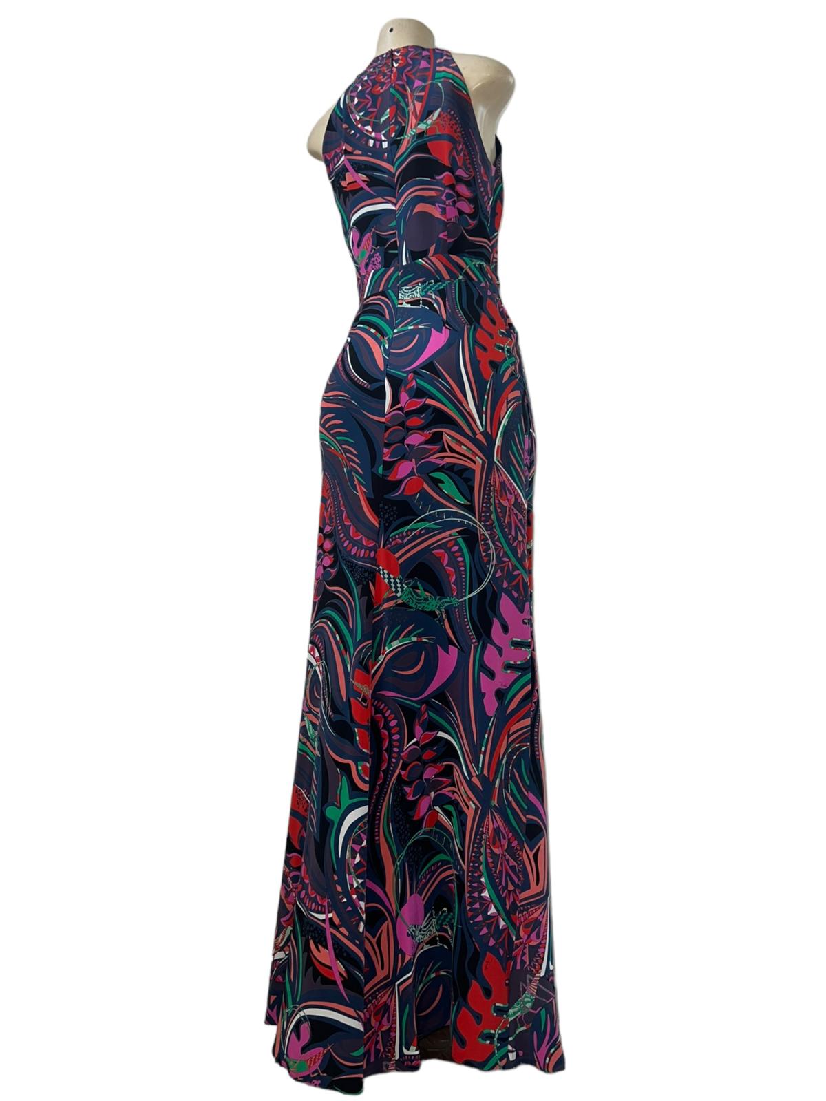 EMILIO PUCCI Black Smeraldo Floral Print Jewel Neckline Maxi Evening Gown Size S