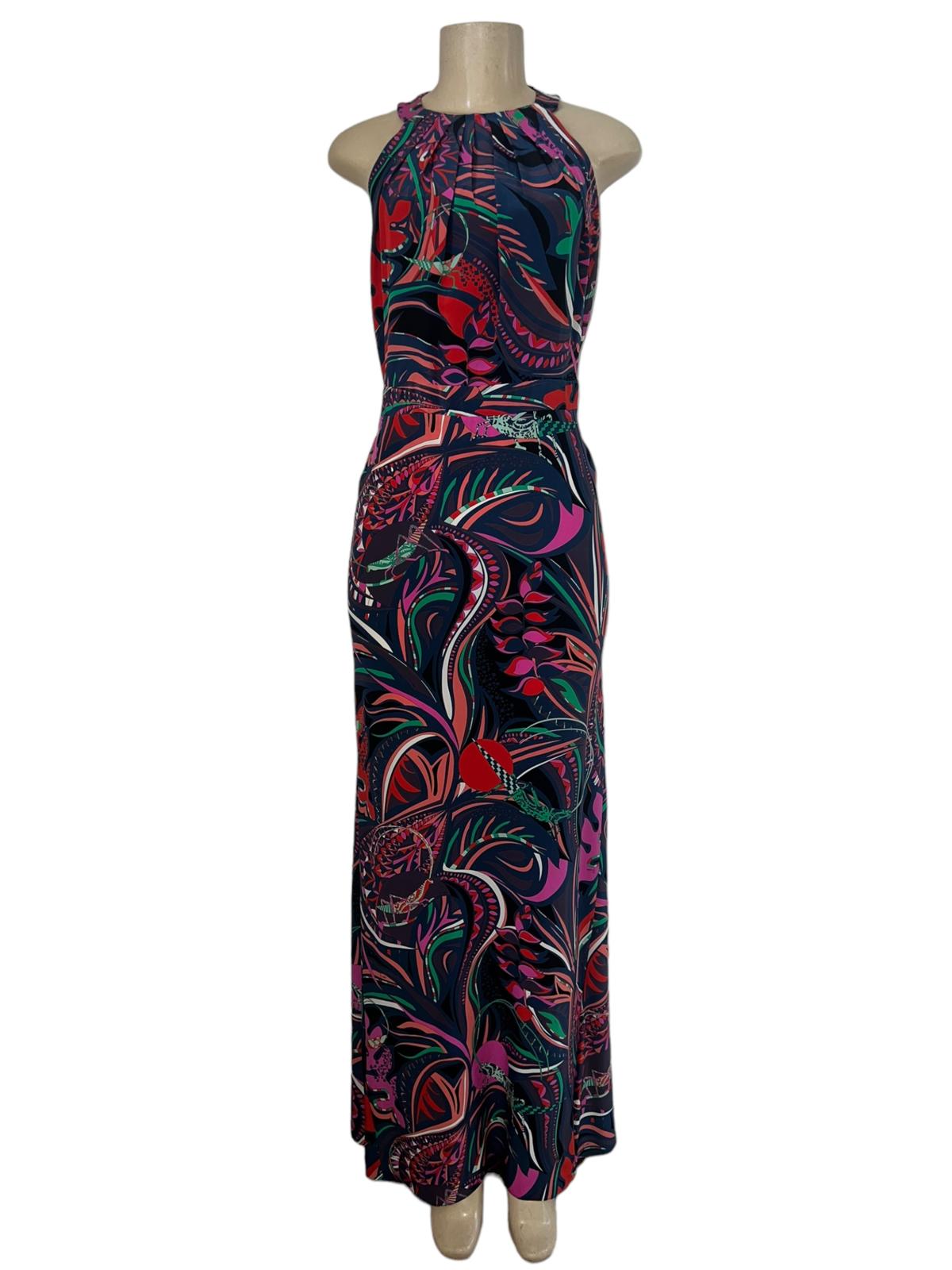 EMILIO PUCCI Black Smeraldo Floral Print Jewel Neckline Maxi Evening Gown Size S