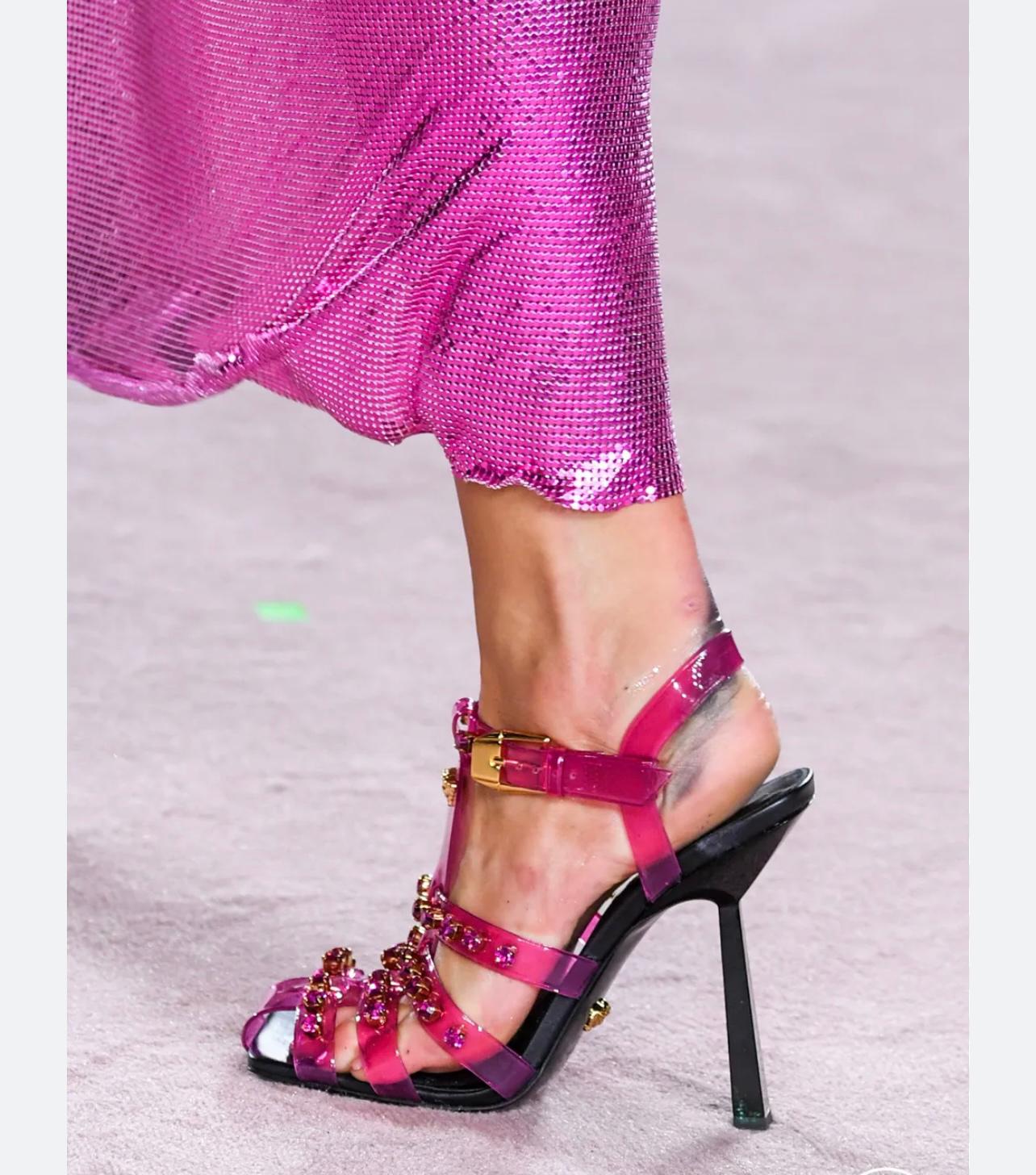 VERSACE Runway Studded Jelly Slant Heel Sandals IT36.5